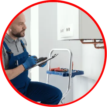 plumber inspecting tankless water heater