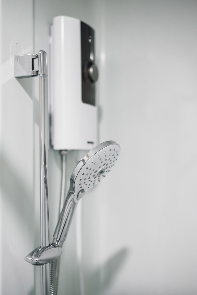 Side view of shower and electric water heater Redwood City